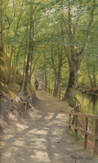 Couple Walking On A Forest Path by Peder Mork Monsted, 1904